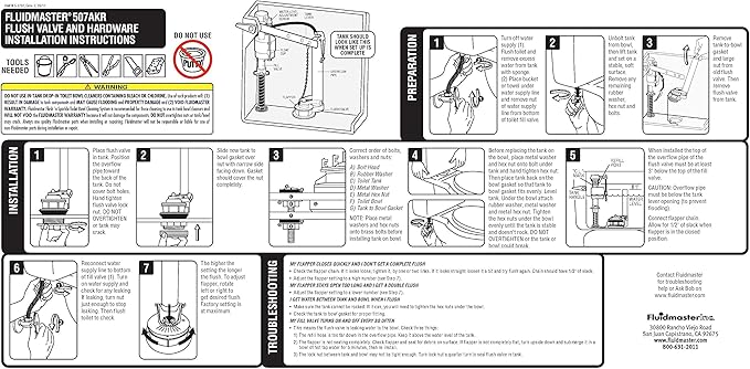 Fluidmaster 507AKP7 PerforMAX Universal High Performance 2-Inch Toilet Flush Valve Repair Kit with Gasket and Bolts