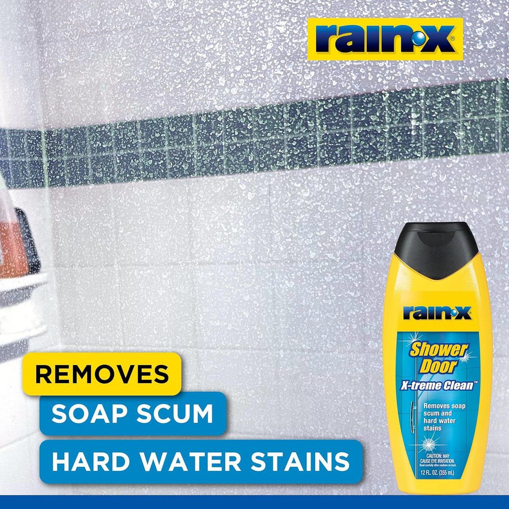 Rain-X 630035 X-Treme Clean Shower Door Cleaner, 12 Fl. Oz, Formulated To Clean Glass Shower Doors - Easy To Use, Removes Soap Scum, Dirt, Hard Water Build-up, Calcium, Lime Stains And Rust Stains