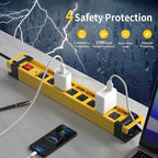 Plug'n 8 Outlet Long Power Strip,2700J Surge Protector with Individual Switches,Wide Spaced,Heavy Duty Power Strip with 6FT/14AWG/15A Power Cord and Flat Plug for Workshop,Garage,Industrial,Home