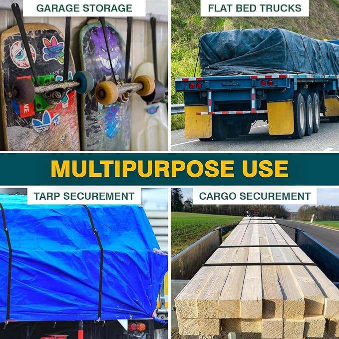 Miloo Rubber Bungee Cords with Hooks - Heavy Duty Tarp and Cargo Straps - Made in USA - 31 Inch - Pack of 50