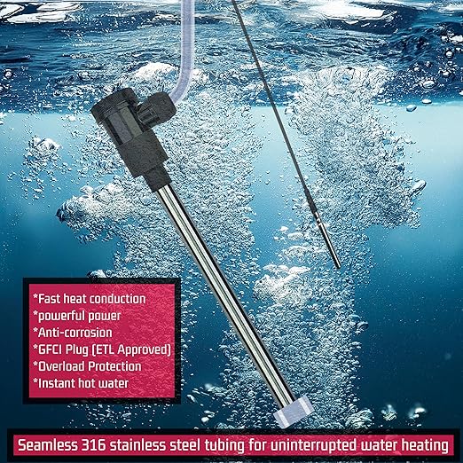 2000W Immersion Electric Submersible Water Heater with Temp Control & GFCI – Portable Heater for Hot Tubs, Above-Ground Pool, Inflatable Pool, Baptistry, Spa Tubs, Bathtubs & Swimming Pools