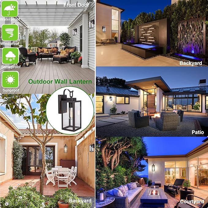 LIT-PaTH Outdoor Wall Lantern, Wall Sconce as Porch Lighting Fixture, E26 Medium Base Max 60W, Anti-Rust Metal with Glass Shade, Oil Rubbed Bronze Finish, 1-Pack