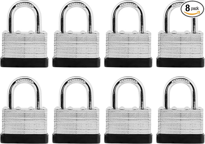 8-Pack Keyed Alike Laminated Steel Padlocks Keys, 1-3/4" Wide, Heavy Duty Pad Lock Set with Same Keys