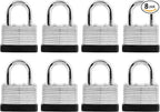 8-Pack Keyed Alike Laminated Steel Padlocks Keys, 1-3/4" Wide, Heavy Duty Pad Lock Set with Same Keys