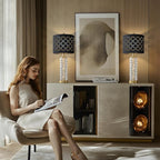 Oneach 27.75" Modern Table Lamps Set of 2, Gold Bedside Lamp with Crystal Nightlight, USB A+C, Black Grid Shade, Unique Desk Lamps for Living Room, Bedroom, Nightstand, End Table (2 Bulbs Included)