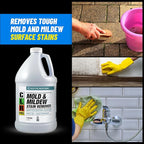 CLR PRO Heavy Duty Bleach-Free Mold and Mildew Stain Remover, 1 Gallon Bottle, Unscented Multi-Surface Stain Remover, Works on Tile, Wood, Concrete, Glass and More