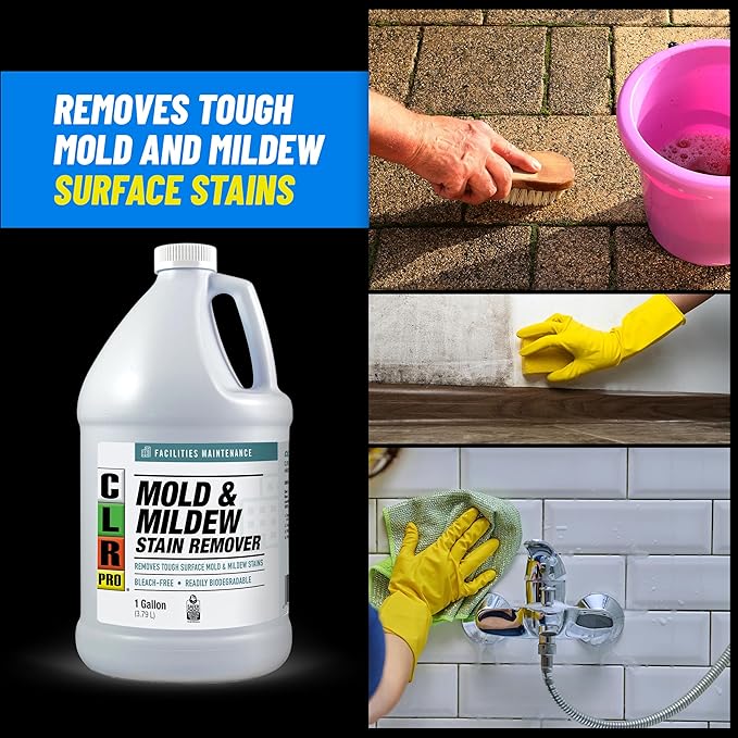 CLR PRO Heavy Duty Bleach-Free Mold and Mildew Stain Remover, 1 Gallon Bottle, Unscented Multi-Surface Stain Remover, Works on Tile, Wood, Concrete, Glass and More
