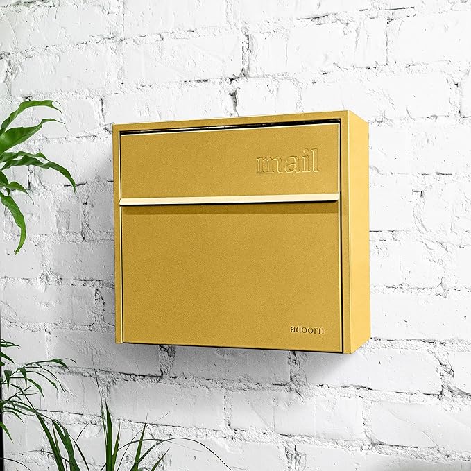 Wall Mount Mailbox - Small, Anti-Theft Locking Mailbox, Weatherproof Mailboxes for Outside The House, 13.5" H x 15" L x 5.5" D (Curb Yellow)