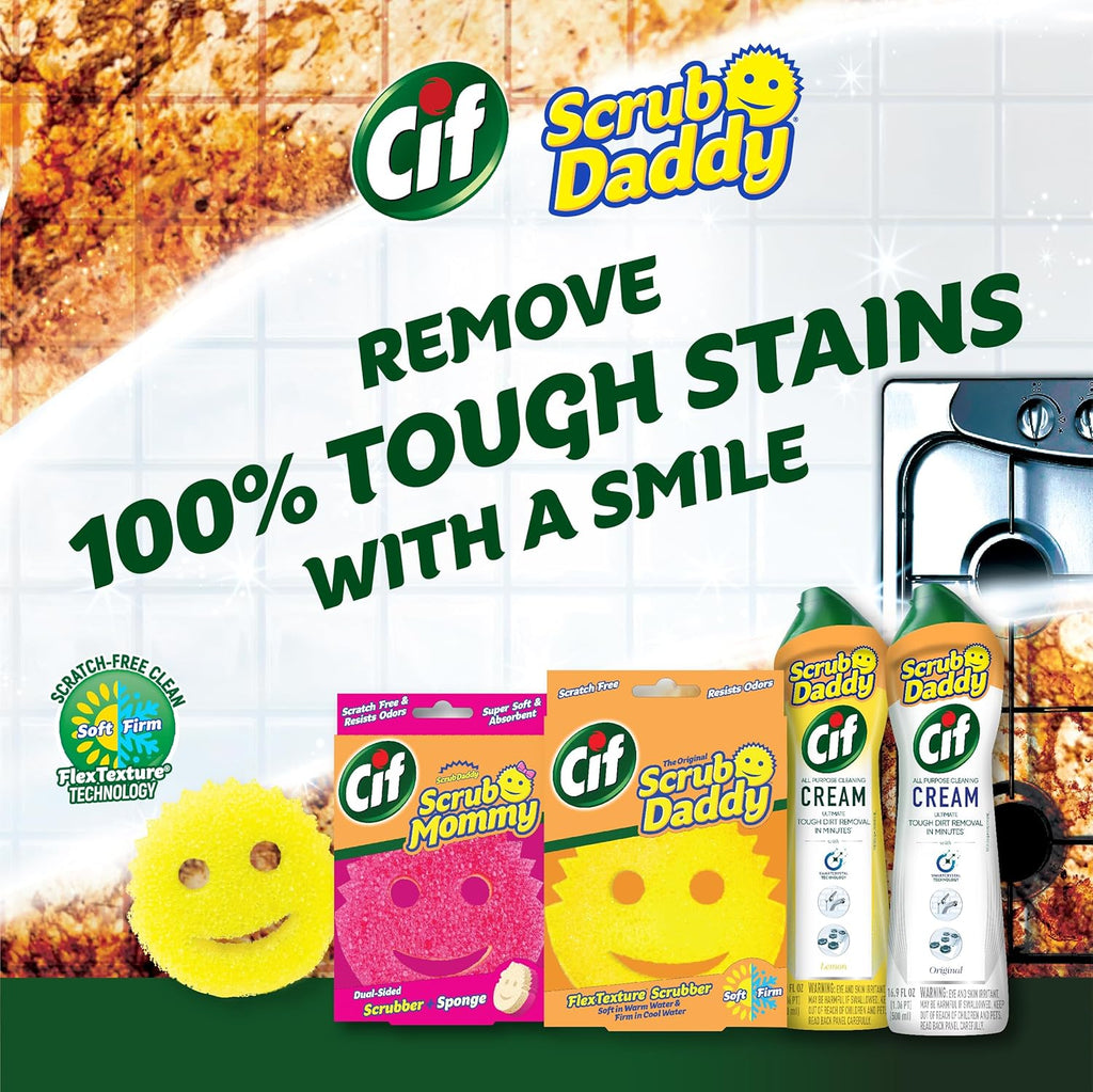 Scrub Daddy Sponges + Scrub Mommy + Cif All Purpose Cleaner, Original - Non Scratch Sponges for Kitchen + Bathroom - Scrubber and Multipurpose Cleaner Cream - Cleaning Supplies Kit