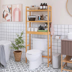 SMIBUY Bathroom Storage Shelf, Bamboo Over-The-Toilet Organizer Rack, Freestanding Toilet Space Saver with 3-Tier Adjustable Shelves (Natural)
