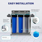 Nu Aqua 3 Stage Heavy Metal Whole House Water Filter System - 20” x 4.5” TDS Reducing Home Filtration - Sediment, KDF Granular Carbon, Carbon Block
