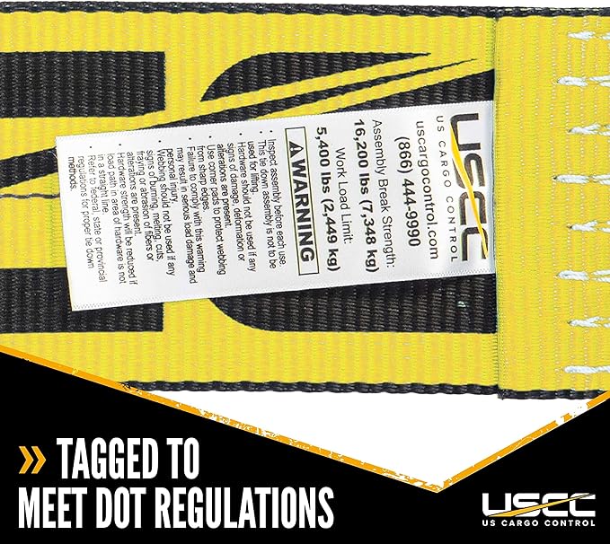 US Cargo Control Heavy Duty Yellow Fixed End with Ratchet and Flat Hook 4 Inch x 11 Inch (200-Pack), Fixed End Only, 5,400 LBS Working Load Limit