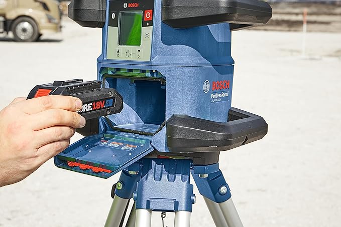 BOSCH GRL4000-80CHV REVOLVE 18V Connected Self-Leveling Horizontal/Vertical Rotary Laser, Includes CORE18V 4 Ah Battery & Charger, Receiver, Wall Mount, Remote Control, Carrying Case, & Accessories