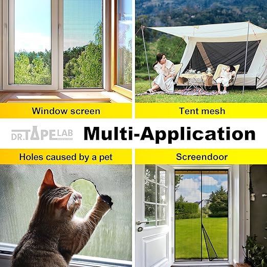 Black Window Screen Repair Tape, 2 in X 8.5 FT, Screen Repair Kit for Windows or Doors, Strong Adhesive Patch Kit Fiberglass Mesh Tape