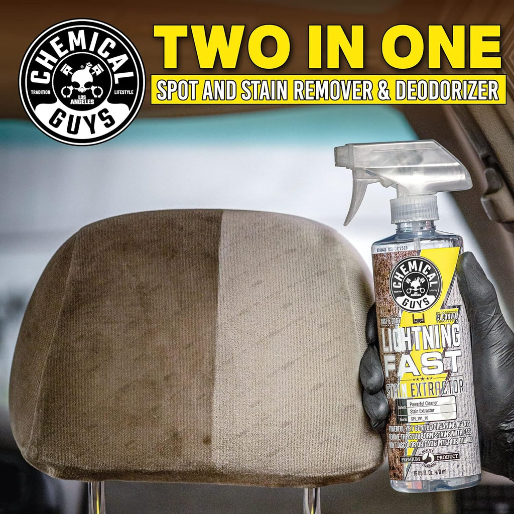 Chemical Guys Lightning Fast Carpet and Upholstery Stain Extractor - Fabric, Upholstery, and Carpet Cleaner, Safe for Cars, Home, Office, Furniture, and More, Unscented- 16 oz