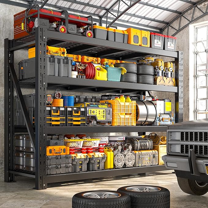 Bepatio 11000LBS Garage Shelving Heavy Duty, 72" H Storage Shelves Adjustable 4-Tier Metal Shelves, Industrial Shelving for Garage,Shop, Warehouse, Basement, Commercial, 72" H× 60" W × 24" D, Black