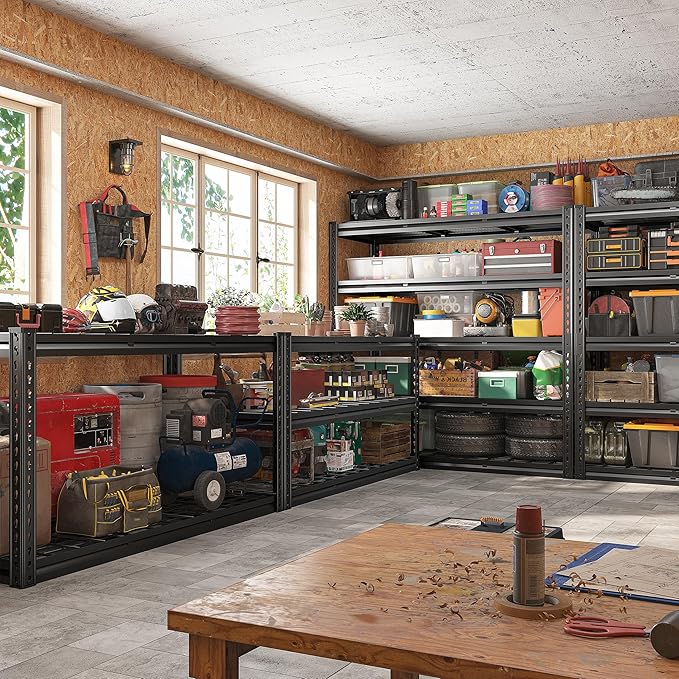 REIBII 48" W Garage Shelves, 5-Tier Garage Shelving Load 2750LBS, Adjustable Metal Storage Shelves, Wire Shelving for Basement, Warehouse, Workshop, Kitchen, 48" W x 18" D x 72" H