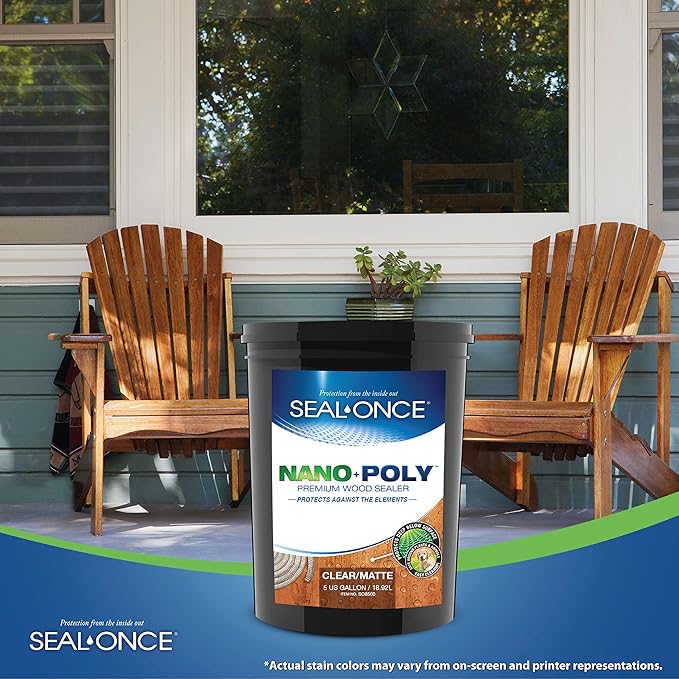 Seal-Once Nano+Poly Penetrating Wood Sealer with Polyurethane - Premium Waterproof Sealant -5 Gallon & Clear