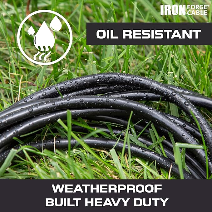 Iron Forge Cable 12 Gauge Extension Cord with Multiple Outlets - Black Heavy Duty Extension Cord 100 ft - 12/3 SJTOW, 3 Prong Lighted Outlet Cords