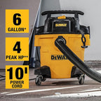 DEWALT DXV06P 4 Peak HP Shop Vacuums, 6 Gallon Poly Wet/Dry Vac, Heavy-Duty Shop Vacuum with Blower Function Yellow+Black
