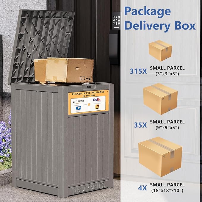 Upgrade 48 Gallon Package Delivery Box for Porch with Sign, Outdoor Storage with Lockable Secure, Large Double Wall Resin Outdoor Package Delivery and Waterproof