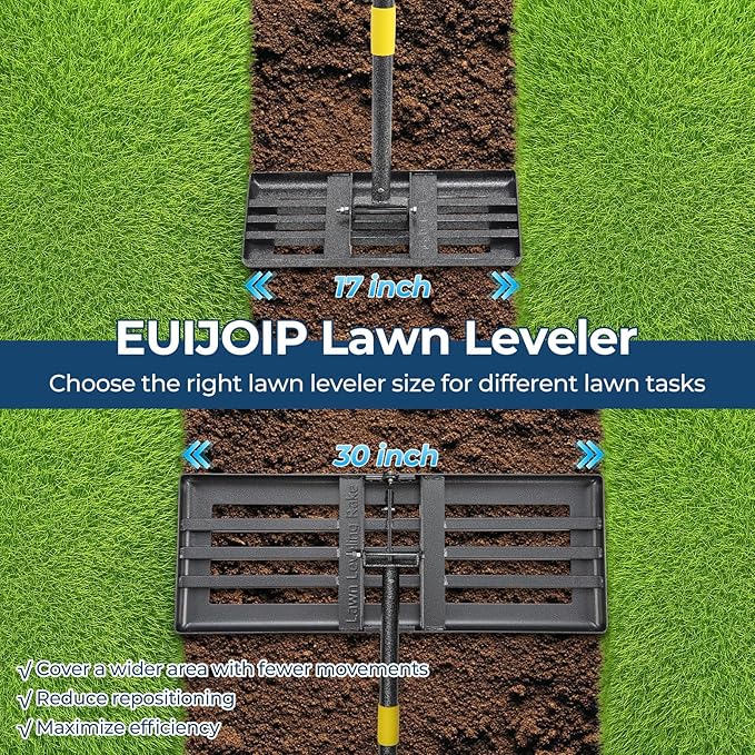 Professional Lawn Leveling Rake 30x10 Heavy Duty - Oversized Leveling Tool with 80" Stainless Steel Handle, Foldable Landscape Grading Rake for Soil Sand Topdressing & Seeding