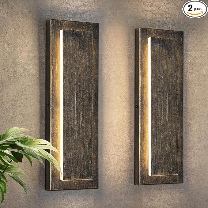 tewei LED Outdoor Wall Lights, 15.7'' Modern Outdoor Indoor Wall Sconce Large Exterior Lighting Fixtures Outside Front Door Lights for House, Hallway, Warm White 3000K, Antique Black, 2 Pack