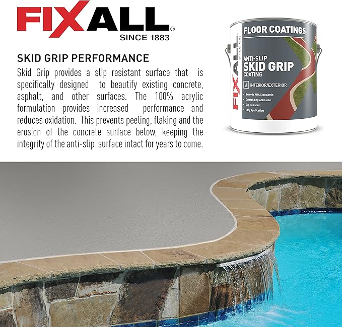 FIXALL Skid Grip Anti-Slip Coating, 1 Gallon, Emerald, Exceeds ADA Standards, Ideal for Safety Areas, Slip-Resistant Pavement, Cement & Concrete Paint