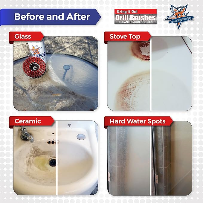 BRING IT ON! CLEANER Hard Water Spot Remover Plus 2 Drill Brush Attachments | Clean Tile and Grout | Shower Doors Cleaner | Scrub Off Mold and Mildew With Ease