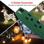 Clear Power Outdoor Extension Cord - 9 FT, Green | Lawn & Garden, 16/3 SJTW, 3-Outlet, Water & Weather Resistant, Flame Retardant, 3 Prong Grounded Plug, Perfect for Christmas and Holiday (CP10140)