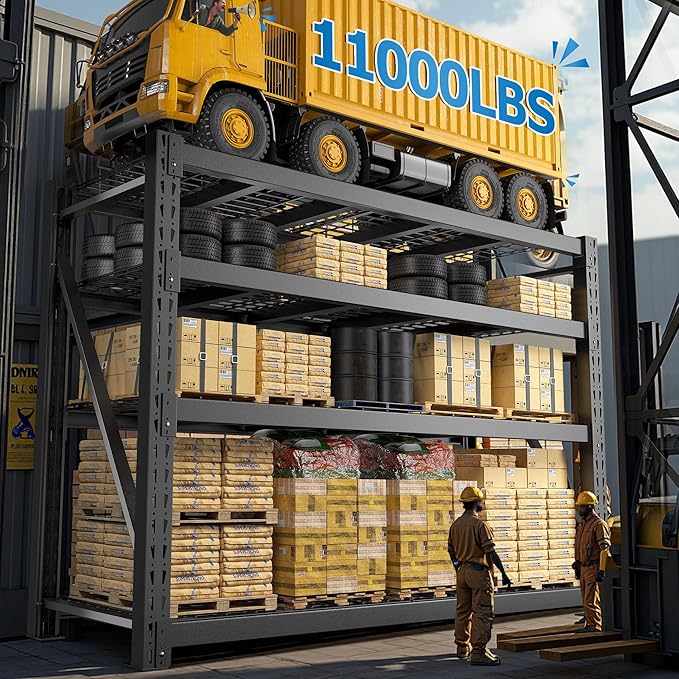 Bepatio 11000LBS Garage Shelving Heavy Duty Storage Shelves Adjustable 4-Tier Metal Shelving Uints Heavy Duty Industrial Shelves for Garage, Warehouse Basement Storage Room 24" D × 60" W × 72" H