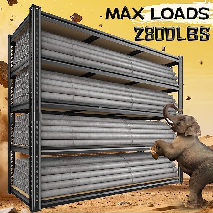 2800LBS Garage Shelving Heavy Duty 5 Tier Garage Storage Shelves, Adjustable Metal Shelving Unit Utility Rack Shelf for Warehouse, Pantry, Closet, Kitchen 72" H x 48" W x 18" D, Black