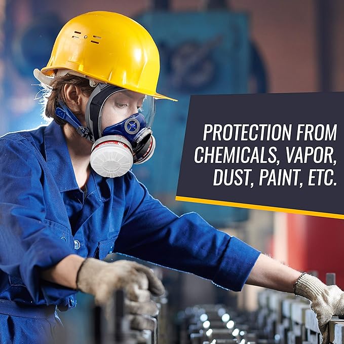 Full Face Organic Vapor Respirator - Protective Eye & Nose Shield with Anti-Fog Heavy Duty Lens & Adjustable - Chemical, & Particulate Respirator. Includes 2 Filter Cartridges - Industrial Grade