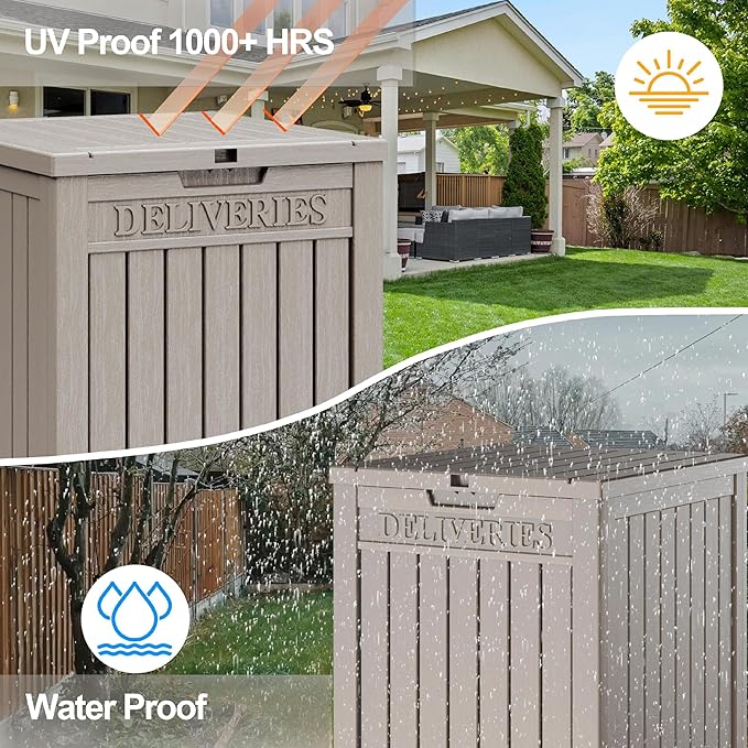 48 Gallon Package Delivery Box for Porch, Outdoor Storage with Lockable Secure, Large Double Wall Resin Outdoor Package Delivery and Waterproof