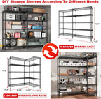 REIBII 5-Tier Heavy Duty Metal Wire Shelves, Industrial Style, 61.7"W x 72.4"H x 15.8"D, 1500 LBS Capacity, Adjustable, Rust Resistant, 2 Pack