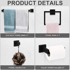 Gisafai 35 Pcs Bathroom Hardware Accessories Set 23.6 Inch Bath Towel Bar Kit Stainless Steel Bathroom Hardware Set Towel Racks Ring Hooks Paper Holder for Wall Mounted (Black)