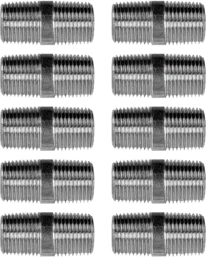 PIPE DÉCOR 1/2" x 1.5" Malleable Cast Iron Pipe Nipple, Pre Cut Connectors, Industrial Steel Grey Fits Standard Half Inch Black Threaded Pipes Nipples and Fittings, Vintage DIY Furniture, 10 Pack