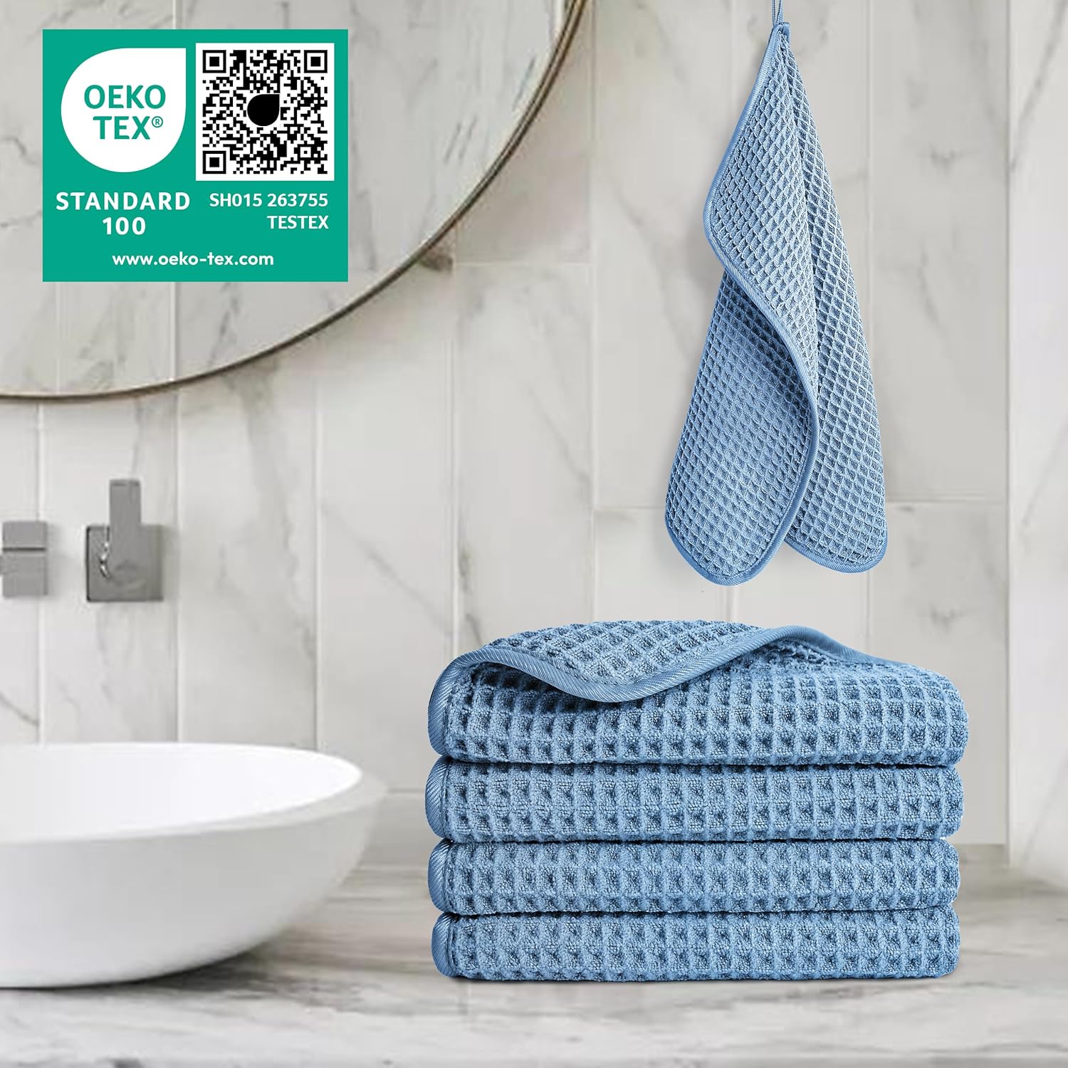 POLYTE Microfiber Lint Free Washcloth Face Towel, 13 x 13 in, 4 Pack (Waffle Weave)