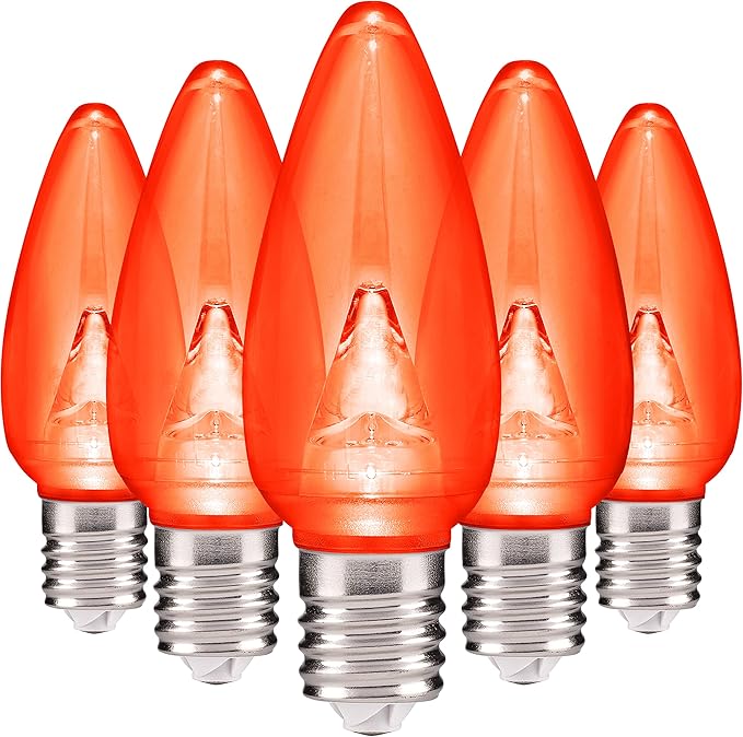 HLO Lighting Smooth C9 Christmas Lights | Orange LED Bulbs for Indoor & Outdoor Christmas Decor | Set of 25