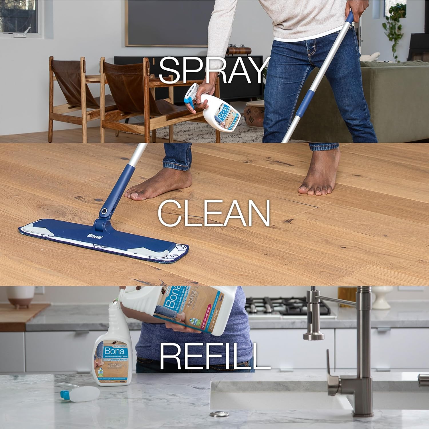 Bona PowerPlus Hardwood Floor Deep Cleaner Spray - 32 fl oz - Refillable - Oxygenated Formula and Residue-Free Floor Cleaning Solution - for Wood Floors