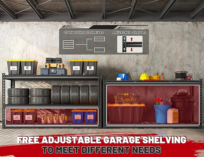 REIBII 55" W Garage Shelving, Heavy Duty Storage Shelves Load 3000LBS, 5 Tier Adjustable Metal Shelving Unit for Basement, Warehouse, Workshop, 55" W x 24" D x 72" H