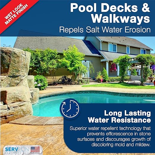 Natural Stone Sealer (Wet Look Matte Finish) Commercial Grade Outdoor Indoor Waterproof Grout Sealer Protects Pavers Pools Patios Decorative Landscape Stones (1 Gallon) H2800S