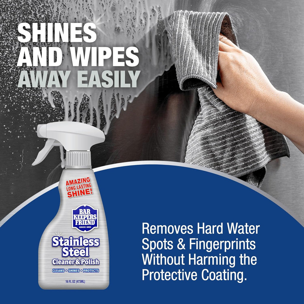 Bar Keepers Friend Stainless Steel Cleaner and Polish Spray (2 x 16 oz) Removes Oily Fingerprints, Hard Water Stains, Grime & Food Debris without Scratching or Dulling Appliances & Surfaces