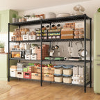 REIBII 61.7''W Storage Shelves Load 1220LBS Wire Shelving Unit 4 Tier Metal Shelving for Storage Rack Shelves Heavy Duty Garage Shelf Pantry Shelves Kitchen Shelving, 61.7" W*62.9" H*15.8" D, Black