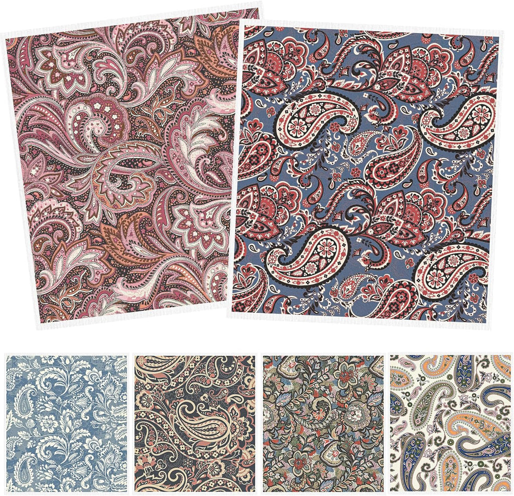 Swedish Dishcloths for Kitchen, 6 Pack Vintage Reusable Dish Paper Hand Towels Housewarming Gifts, Absorbent Dish Rags Decoration for Home Cooking Cleaning