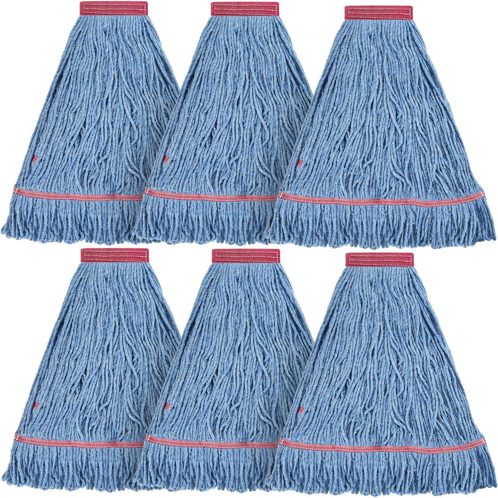 Matthew Cleaning 24oz Heavy Duty Mop Head Commercial Replacement for General and Floor Cleaning, Wet Industrial Blue Cotton Looped End String Head Refill (Pack of 6) Blue