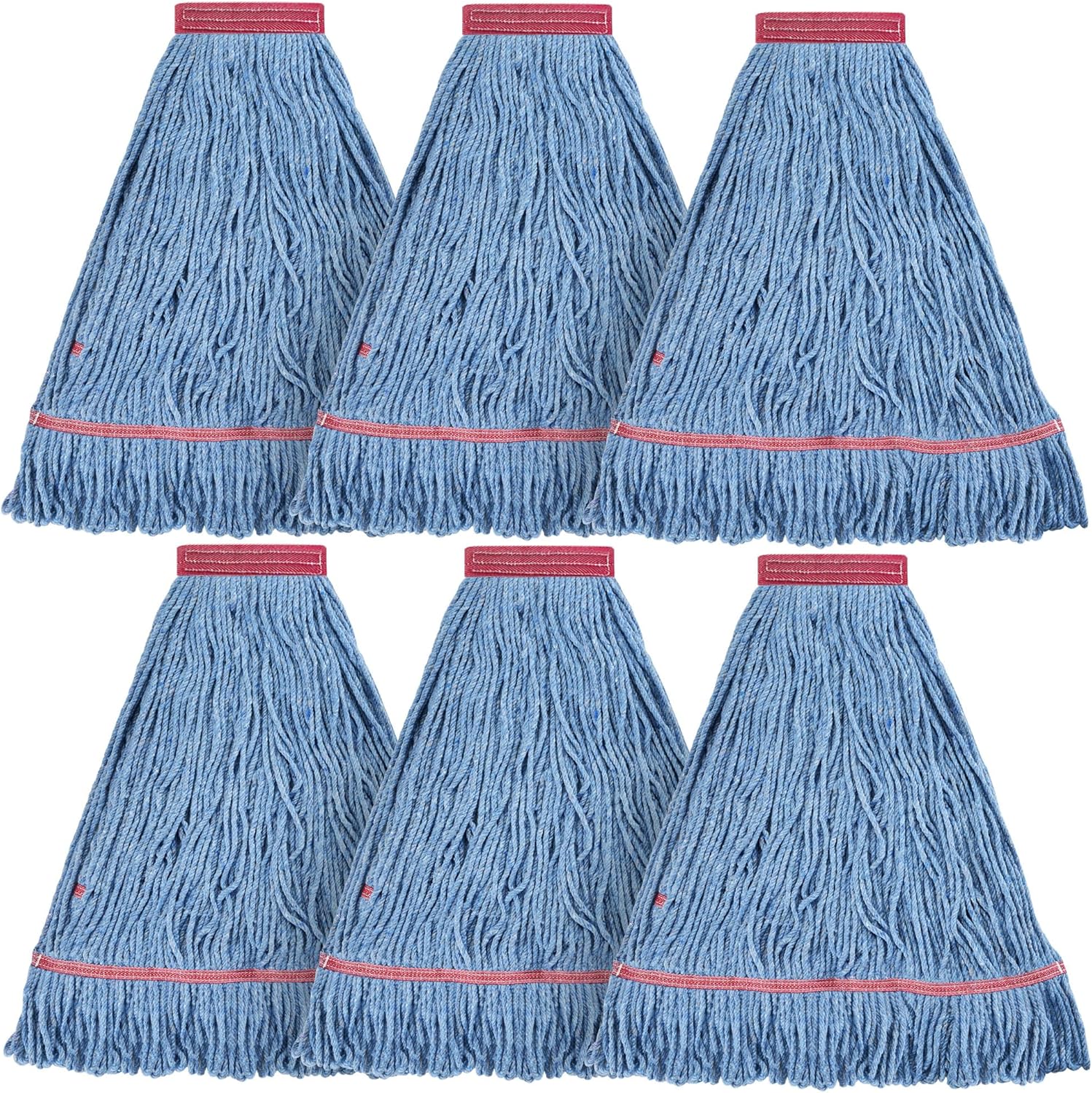 Matthew Cleaning 20oz Heavy Duty Mop Head Commercial Replacement for General and Floor Cleaning, Wet Industrial Blue Cotton Looped End String Head Refill (Pack of 6) Blue