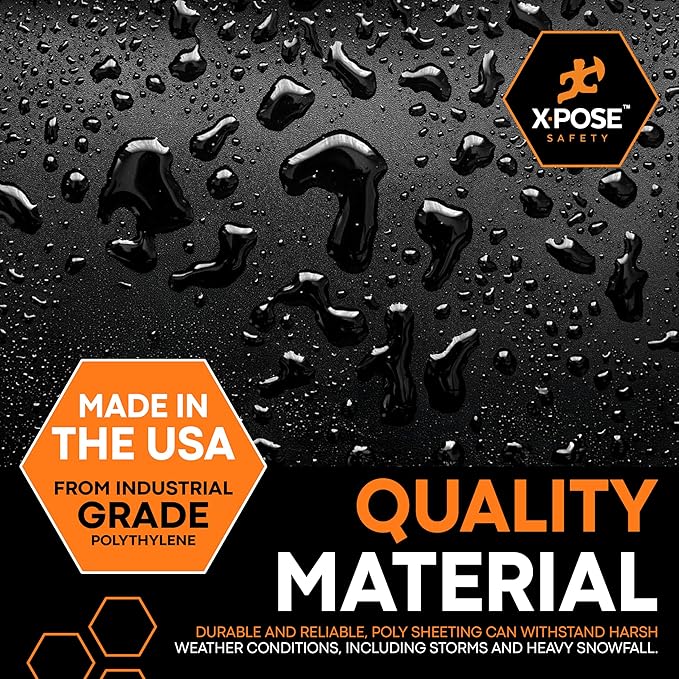 Xpose Safety Black Plastic Sheeting 5 Pack – 20' x 100' Rolls – Heavy Duty 6 Mil Poly Sheet – Waterproof, Dustproof, Vapor Barrier – for Construction, Painting, Industrial Use
