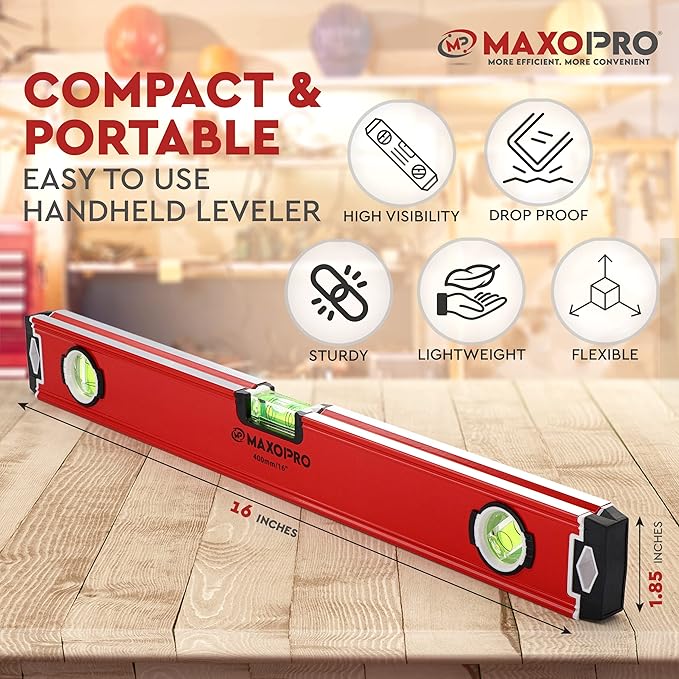 16-Inch Torpedo Level Magnetic - Heavy-Duty Box Leveler Tool with 3 Vials 45,90,180 - Aluminum Alloy Magnetic Level Tool - Lightweight and Sturdy Plumbing Level for Professionals