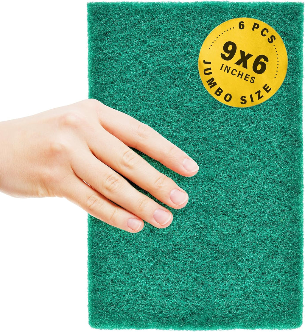 DecorRack 6 X-Large Scouring Pads 9" x 6" Extra Large Dish Pad for Heavy Duty Cleaning, 100% Bigger Than Standard Size (6 Pack)
